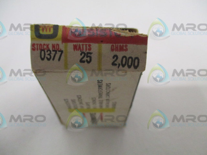 OHMITE 0377 RESISTOR 25W 2,000OHMS *NEW IN BOX*