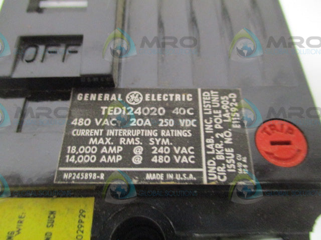 GENERAL ELECTRIC TED124020WL CIRCUIT BREAKER 20A *NEW IN BOX*