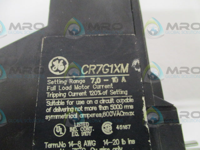 GENERAL ELECTRIC CR7G1XM OVERLOAD RELAY 7,0-10A*USED*