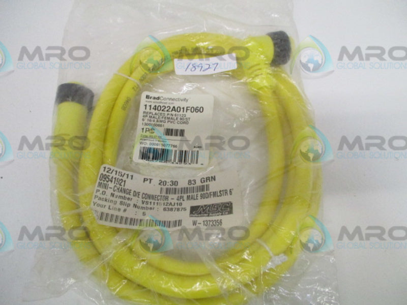 BRAD CONNECTIVITY 114022A01F060  MALE/FEMALE 4P CORD * NEW IN FACTORY BAG *