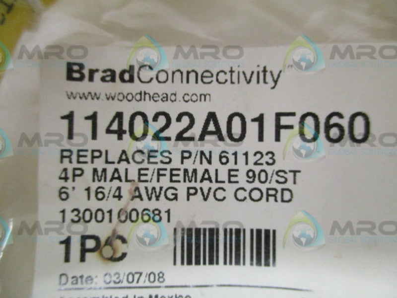 BRAD CONNECTIVITY 114022A01F060  MALE/FEMALE 4P CORD * NEW IN FACTORY BAG *