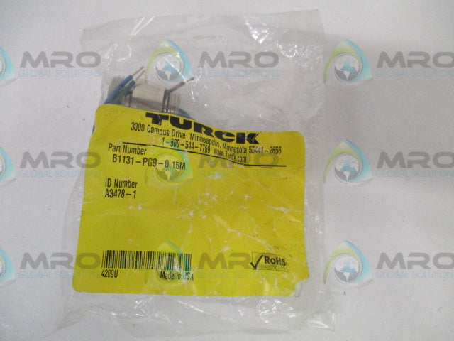 TURCK B1131-PG9-0.15M WIRING ACCESSORIES *NEW IN FACTORY BAG*