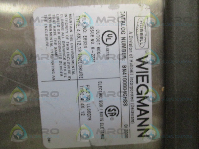 HUBBELL WIEFMANN BN4100804CHSS ENCLOSURE JUNCTION BOX *USED*