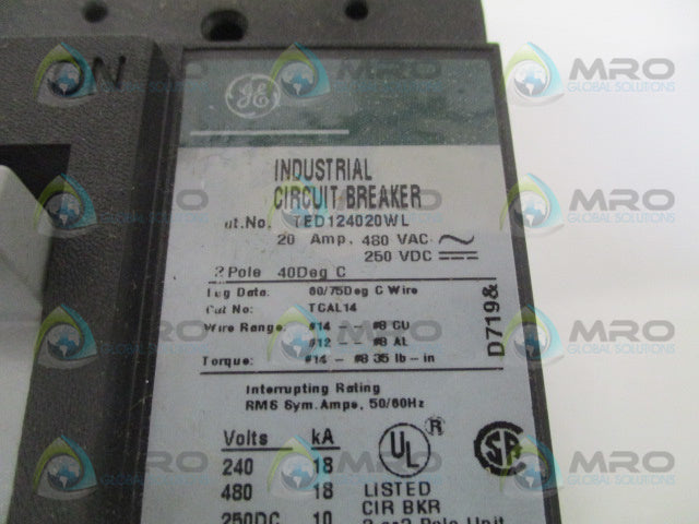 GENERAL ELECTRIC TED124020WL CIRCUIT BREAKER 20A (GREEN) *NEW IN BOX*