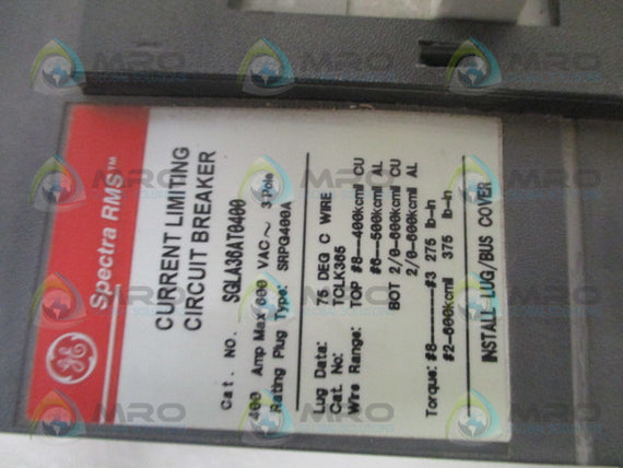 GENERAL ELECTRIC SGLA36AT0400 CIRCUIT BREAKER (NO TRIP) *USED*