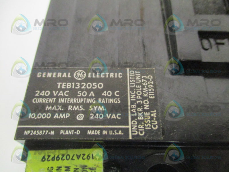 GENERAL ELECTRIC TEB132050WL CIRCUIT BREAKER 50A (AS PICTURED) *NEW IN BOX*