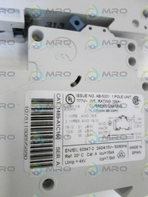 LOT OF 2 ALLEN BRADLEY CIRCUIT BREAKER 1489-A1C160 SER. A *NEW IN BOX*