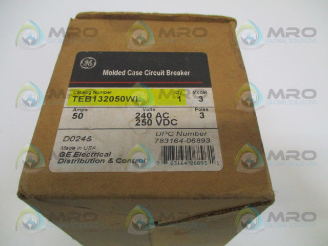 GENERAL ELECTRIC TEB132050WL CIRCUIT BREAKER 50A (GREEN) *NEW IN BOX*