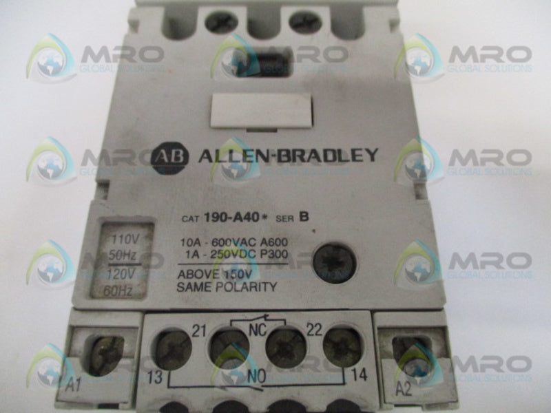 ALLEN BRADLEY 190-CPS40 SER. A w/ ZM-1-PKZ2 MOTOR STARTER 110-120V  UNMP