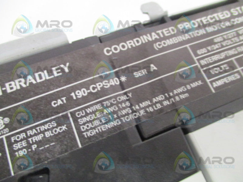 ALLEN BRADLEY 190-CPS40 SER. A w/ ZM-1-PKZ2 MOTOR STARTER 110-120V  UNMP