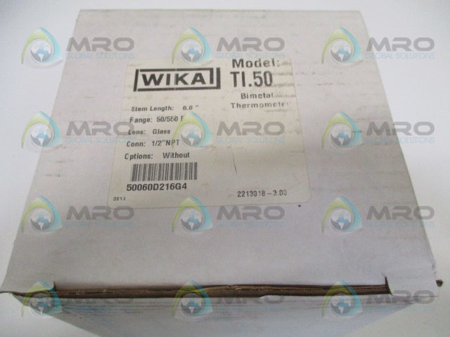 WIKA TI.50 50060D216G4 BIMETAL THERMOMETER 50/550F STEM: 6" *NEW IN BOX*