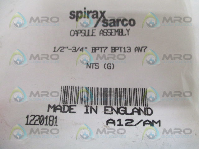SPIRAX SARCO 1220181 CAPSULE ASSEMBLY 1/2"-3/4" BPT7 BPT13 AV7 * NEW IN FACTORY BAG *