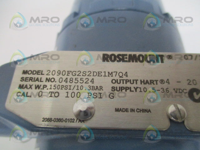 ROSEMOUNT 2090FG2S2DE1M7Q4 PRESSURE TRANSMITTER 0-100 PSIG *USED*