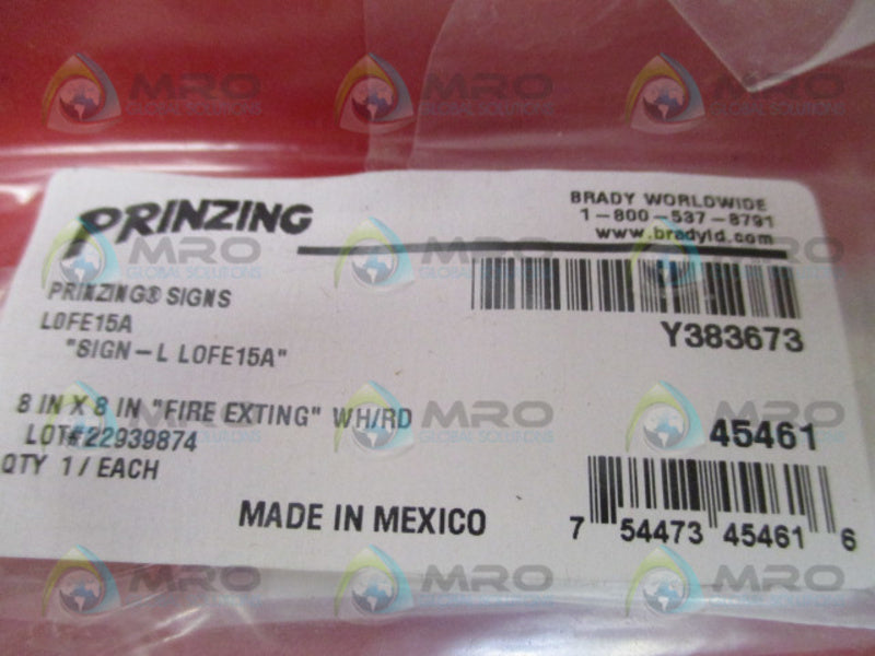 PRINZING L0FE15A 8"X8" "FIRE EXTING" SIGN *NEW IN FACTORY BAG*