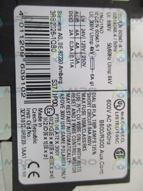 SIEMENS 3RB2026-1QB0 OVERLOAD RELAY (AS PICTURED) *USED*