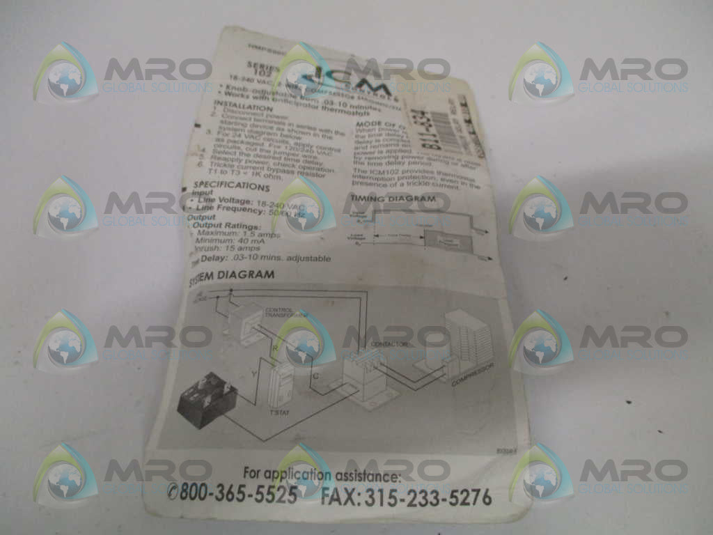 ICM ICM102B DELAY ON MAKE TIMER 10MIN *NEW IN ORIGINAL PACKAGE*