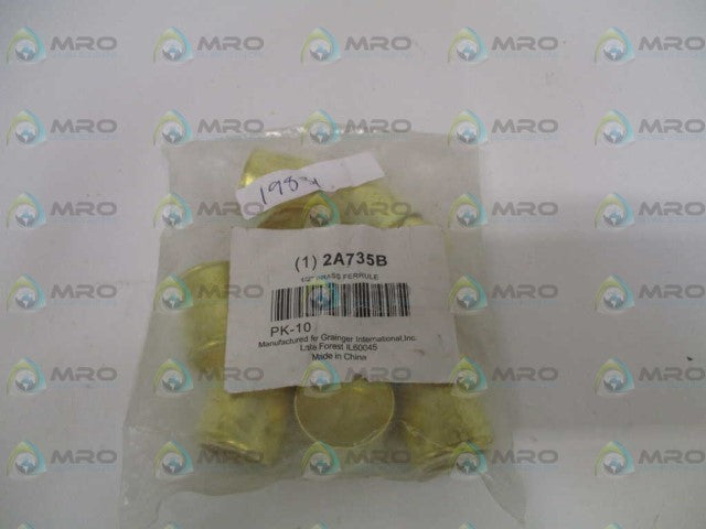 GRAINGER 2A735B BRASS FERRULE 1/2" (PKG OF 10) *NEW IN FACTORY BAG*