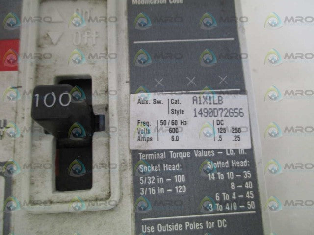 WESTINGHOUSE HMCP100L3C CIRCUIT BREAKER 100A *USED *