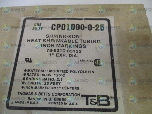 THOMAS & BETTS CP01000-0-25 HEAT SHRINKABLE TUBING 25FT *NEW IN BOX*
