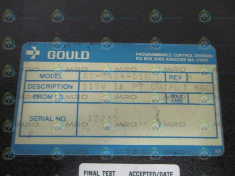 GOULD MODICON AS-B804-016 OUTPUT MODULE 115VAC *USED *