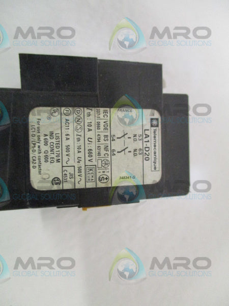 TELEMECANIQUE LA1-D20 AUXILIARY CONTACT BLOCK *USED*