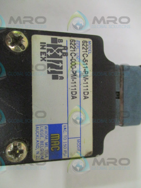 MAC 6221C-511-PM-111DA PNEUMATIC SOLENOID VALVE *USED*