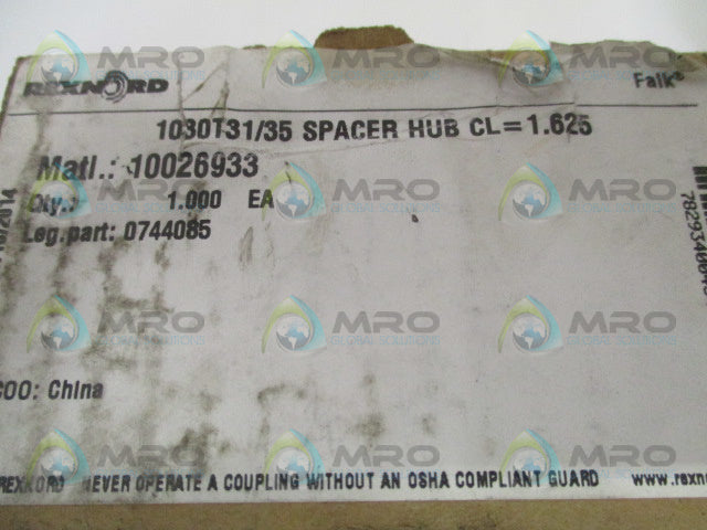 REXNORD 0744085 1050T31/35 COUPLING SPACER HUB 1.625" *NEW IN BOX*