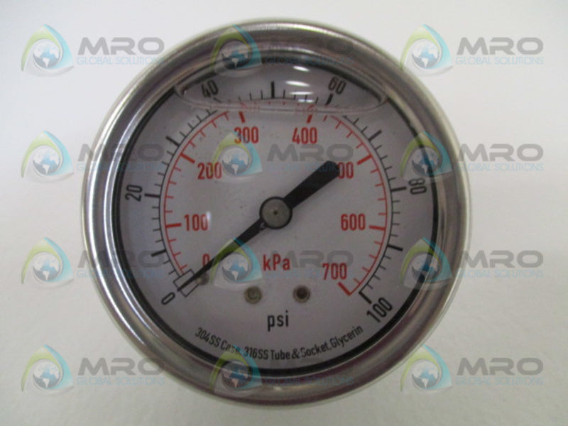 GRAINGER 4CFR6A PRESSURE GAUGE 0-100 PSI 0-700 KPA *NEW IN BOX*