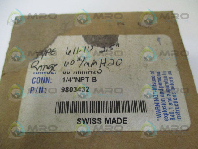 WIKA 9803432 611.10 2.5" PRESSURE GAUGE 60"/mmH2O *NEW IN BOX*