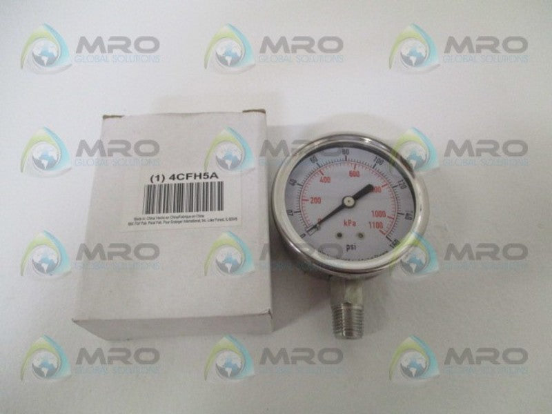 GRAINGER 4CFH5A PRESSURE GAUGE 0-160 PSI 0-1100 KPA *NEW IN BOX*