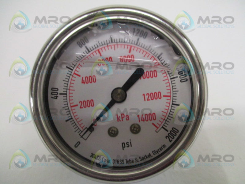GRAINGER 4CFU4 PRESSURE GAUGE 0-2000 PSI 0-14000 KPA *NEW IN BOX*