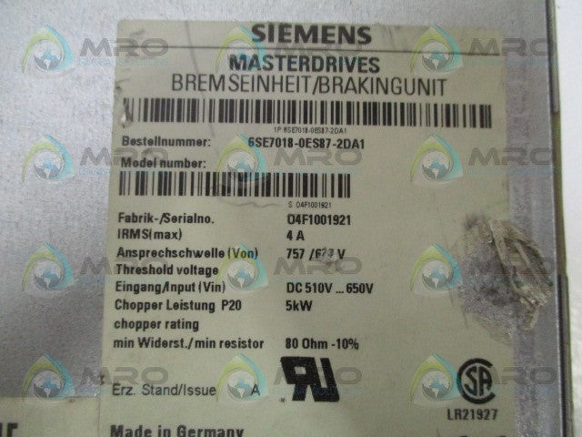 SIEMENS MASTERDRIVES 6SE7018-0ES87-2DA1 BRAKING UNIT *NEW NO BOX*