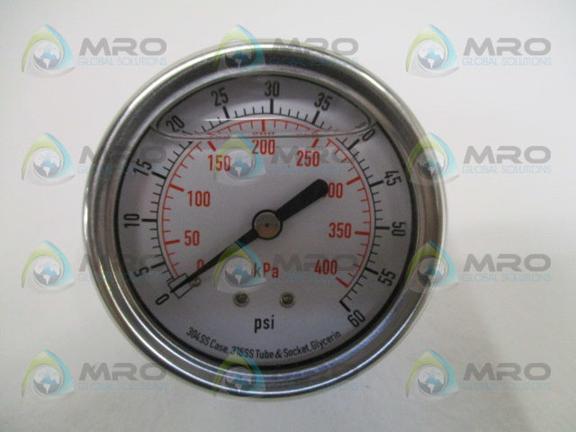 GRAINGER 4CFR5A PRESSURE GAUGE 0-60 PSI 0-400 KPA *NEW IN BOX*