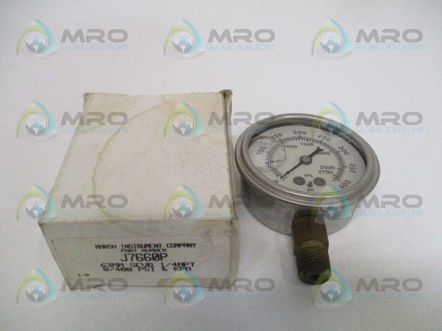 MARSH INSTRUMENT J7660P PRESSURE GAUGE 0-400 PSI 0-3700 KPA *NEW IN BOX*