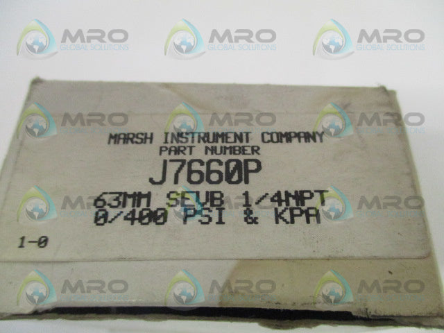 MARSH INSTRUMENT J7660P PRESSURE GAUGE 0-400 PSI 0-3700 KPA *NEW IN BOX*