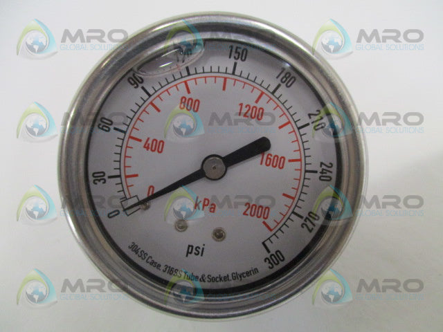 GRAINGER 4CFR9A PRESSURE GAUGE 0-300 PSI 0-2000 KPA *NEW IN BOX*
