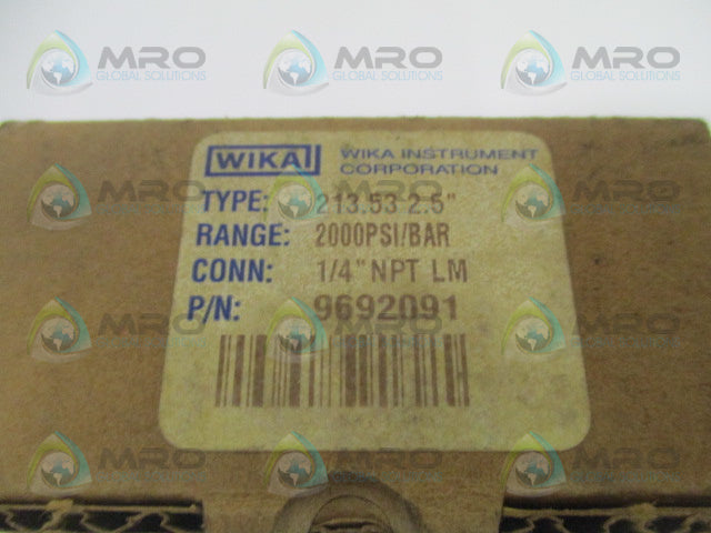 WIKA 9692091 213.53 2.5" PRESSURE GAUGE 0-200 PSI/BAR *NEW IN BOX*
