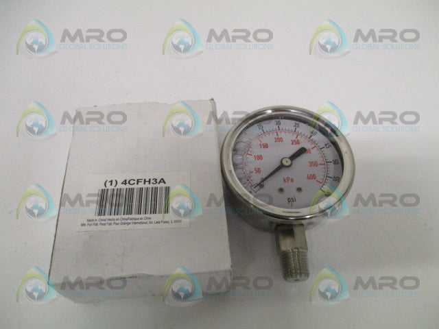 GRAINGER 4CFH3A PRESSURE GAUGE 0-60 PSI 0-400 KPA *NEW IN BOX*