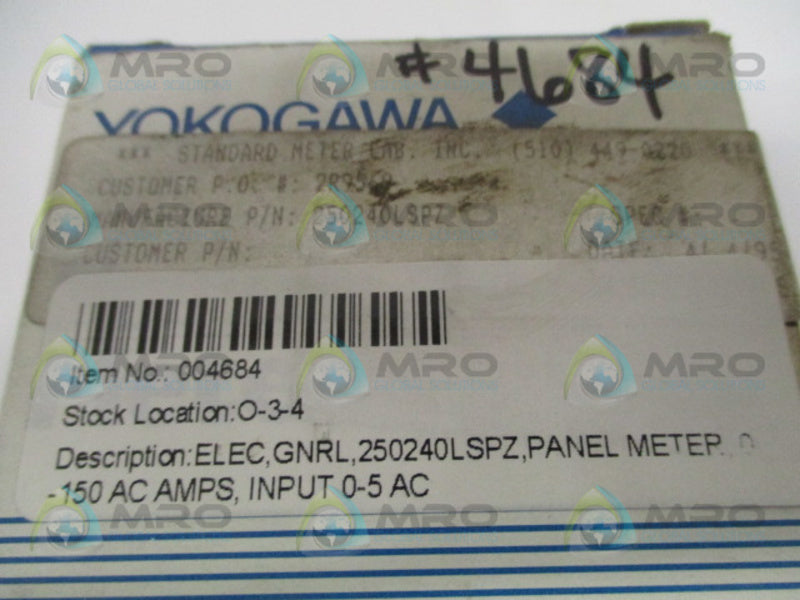 YOKOGAWA 250240LSPZ PANEL METER 0-150 AC AMPS *NEW IN BOX*