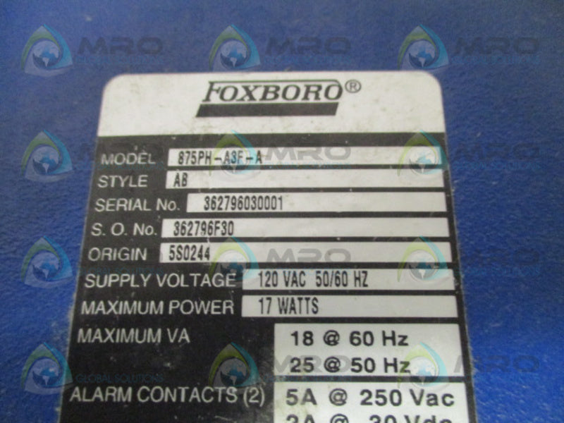 FOXBORO 875PH-A3F-A COMMUNICATOR MONITOR 0-14 PH *USED*
