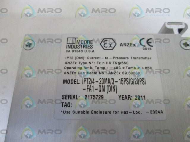 MOORE IPT2/4-20MA/3-15PSIG/20PSI-FA1-QM  DIN PRESSURE TRANSMITTER *NEW NO BOX *