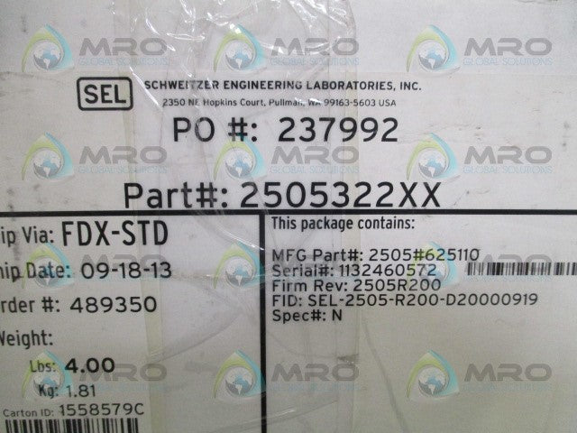 SEL SEL-2505 2505322XX REMOTE I/O MODULE *NEW IN BOX*