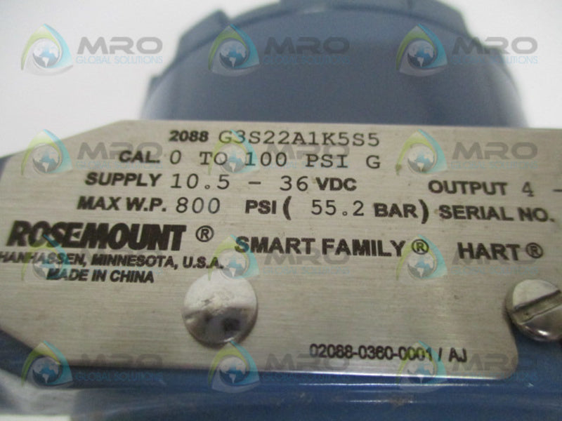 ROSEMOUNT SMART 2088G3S22A1K5S5 PRESSURE TRANSMITTER 0-100 PSIG *NEW NO BOX*