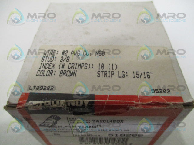 BURNDY YA2CL4BOX HYLUG 1-HOLE LUG 3/8" * FACTORY SEALED *