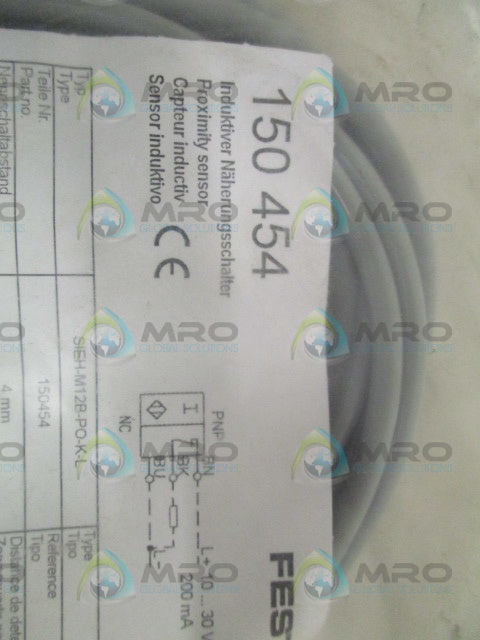 FESTO 150454 SIEH-M12B-PO-K-L PROXIMITY SENSOR * NEW IN FACTORY BAG *