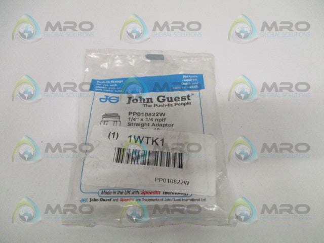 JOHN GUEST PP010822W STRAIGHT ADAPTOR 1/4"x1/4 (PKG OF 10) *NEW IN FACTORY BAG*