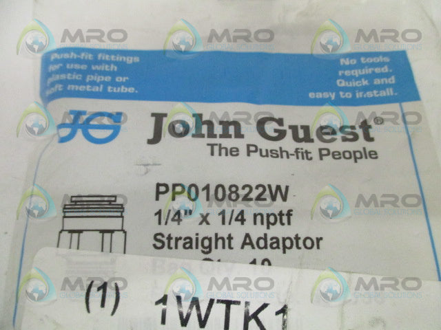 JOHN GUEST PP010822W STRAIGHT ADAPTOR 1/4"x1/4 (PKG OF 10) *NEW IN FACTORY BAG*