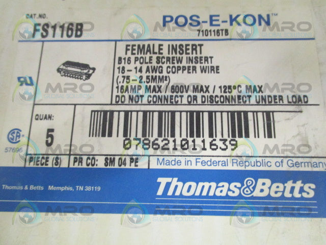 THOMAS & BETTS FS116B FEMALE INSERT (PKG OF 5) *FACTORY SEALED*