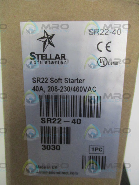 STELLAR SR22-40 SOFT STARTER 208-230/460VAC 40A *NEW IN BOX*