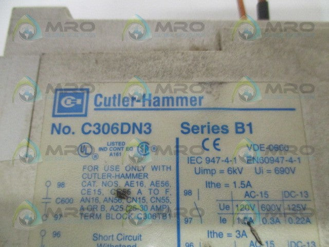 CUTLER HAMMER C306DN3 OVERLOAD RELAY *USED*